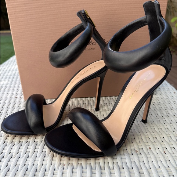 Gianvito Rossi Bijoux Black Nero Lambskin Napa Leather Ankle Strap Heels 37.5 - Picture 6 of 13